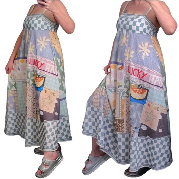 Europecore Sleeveless Picnic Print Smocked Back Midi Dress Medium - Picture 7 of 15